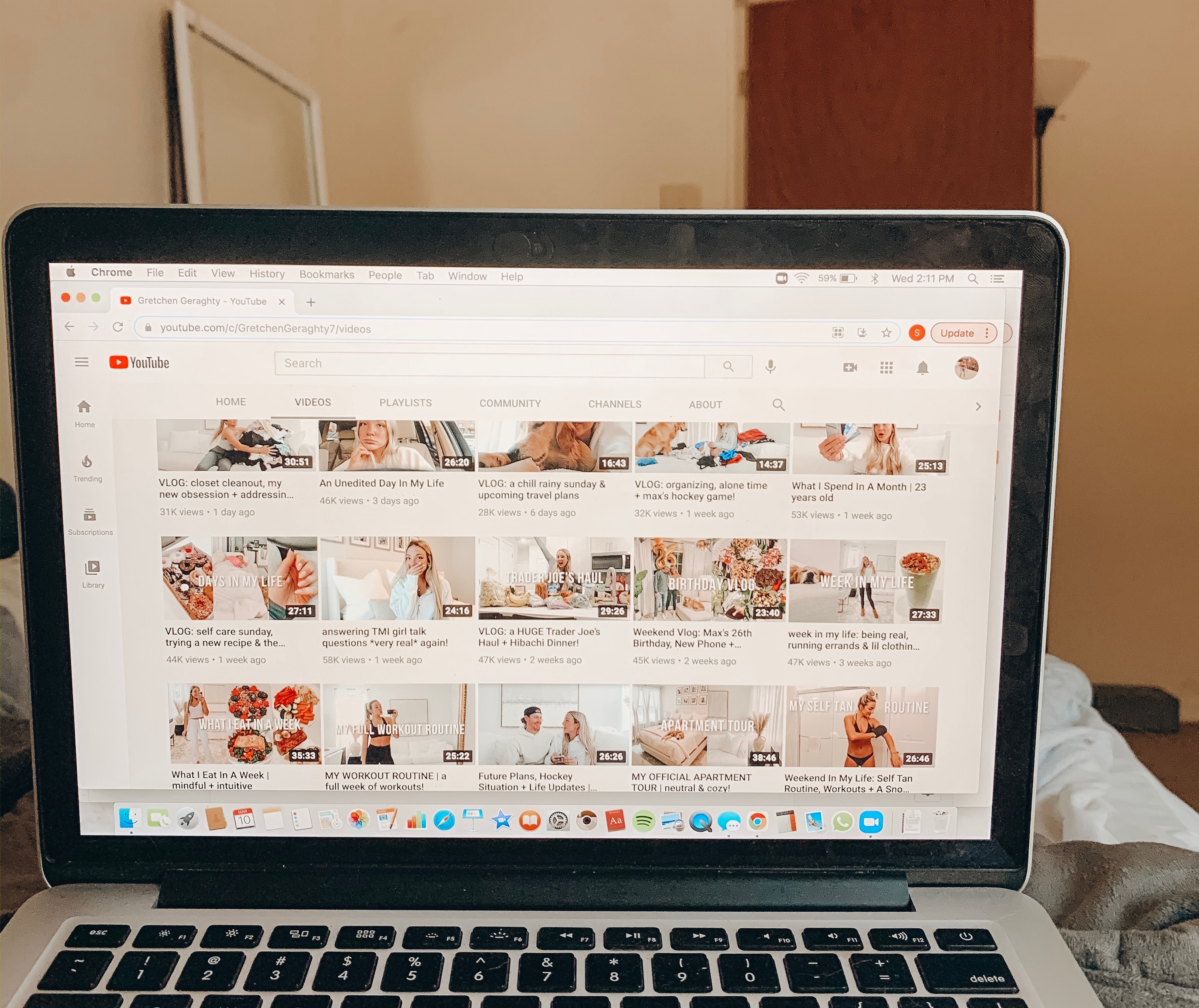 gretchen geraghty youtube page on computer display