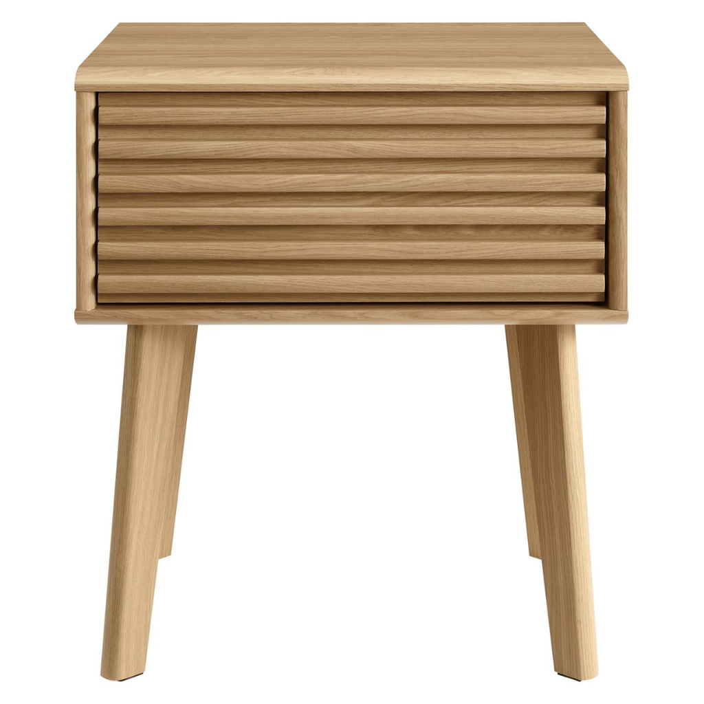 light brown nightstand with ridged drawer