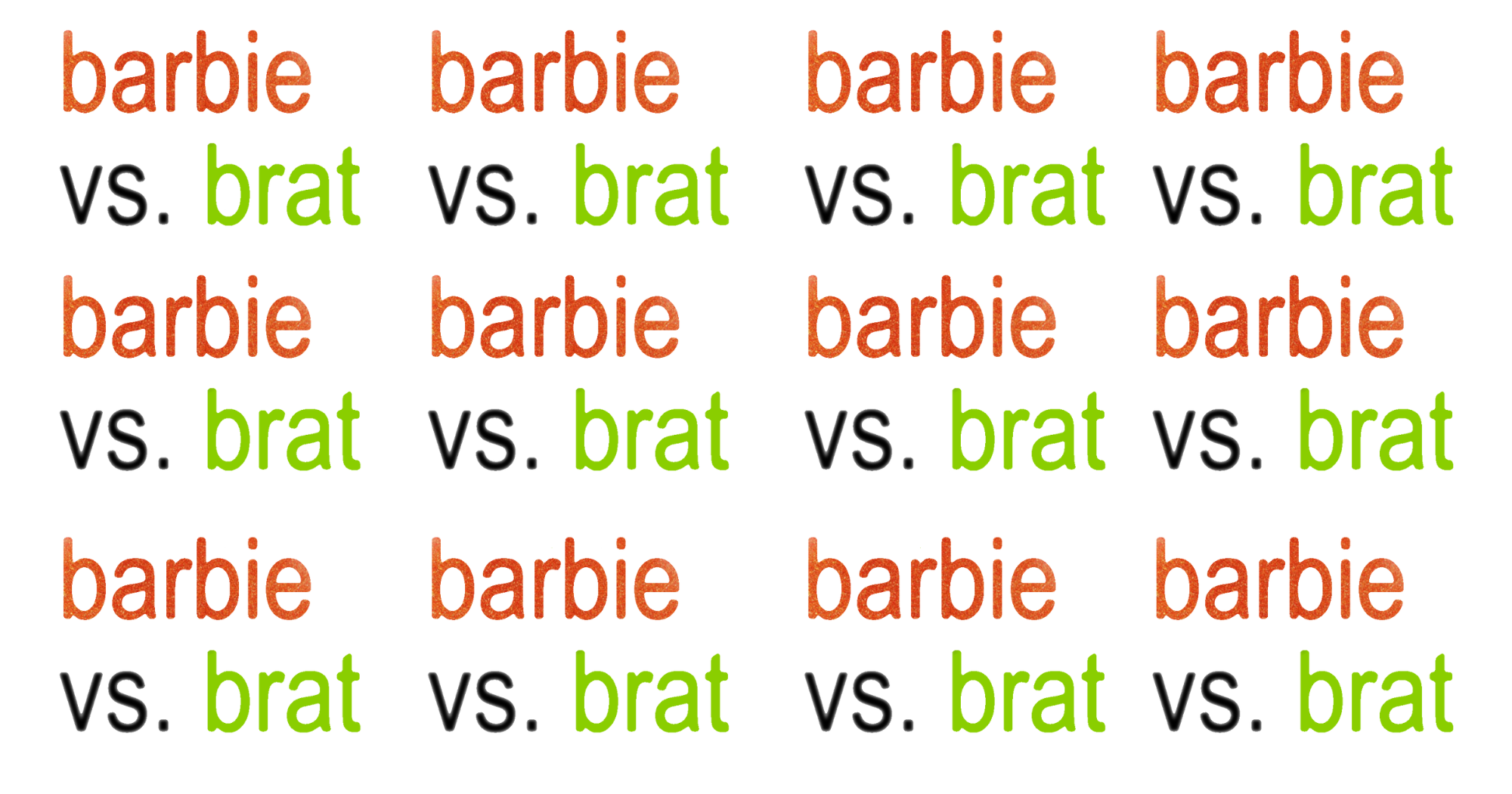 words repeated with the text \"barbie vs. brat\"