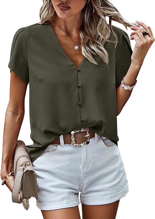 Amazon green button downed short sleeve blouse?width=1024&height=1024&fit=cover&auto=webp