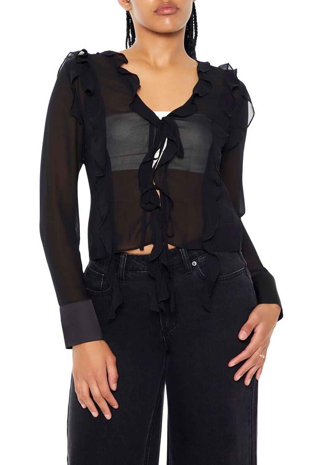 Forever 21 Ruffle-Trim Chiffon Top