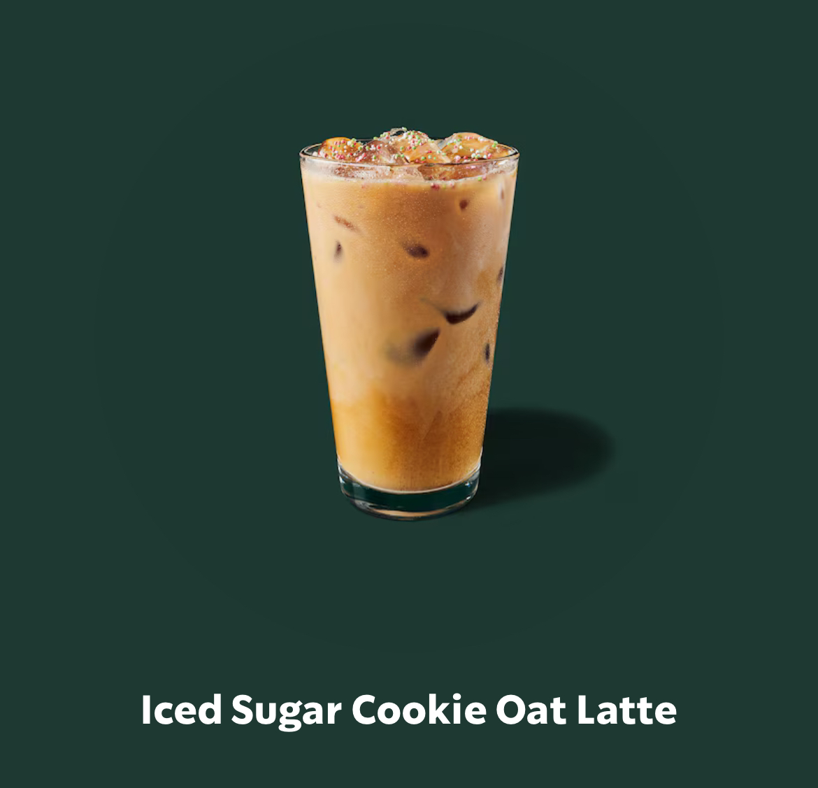 starbucks product shot of iced sugar cookie latte on green background