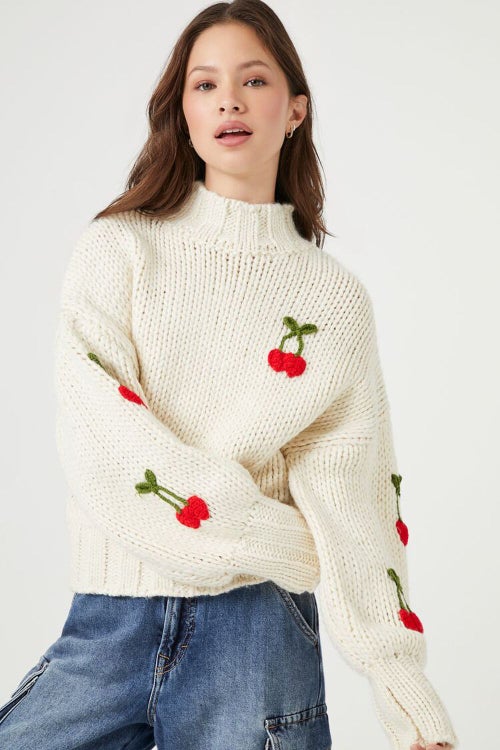 Forever 21 Cherry Mock Neck Sweater
