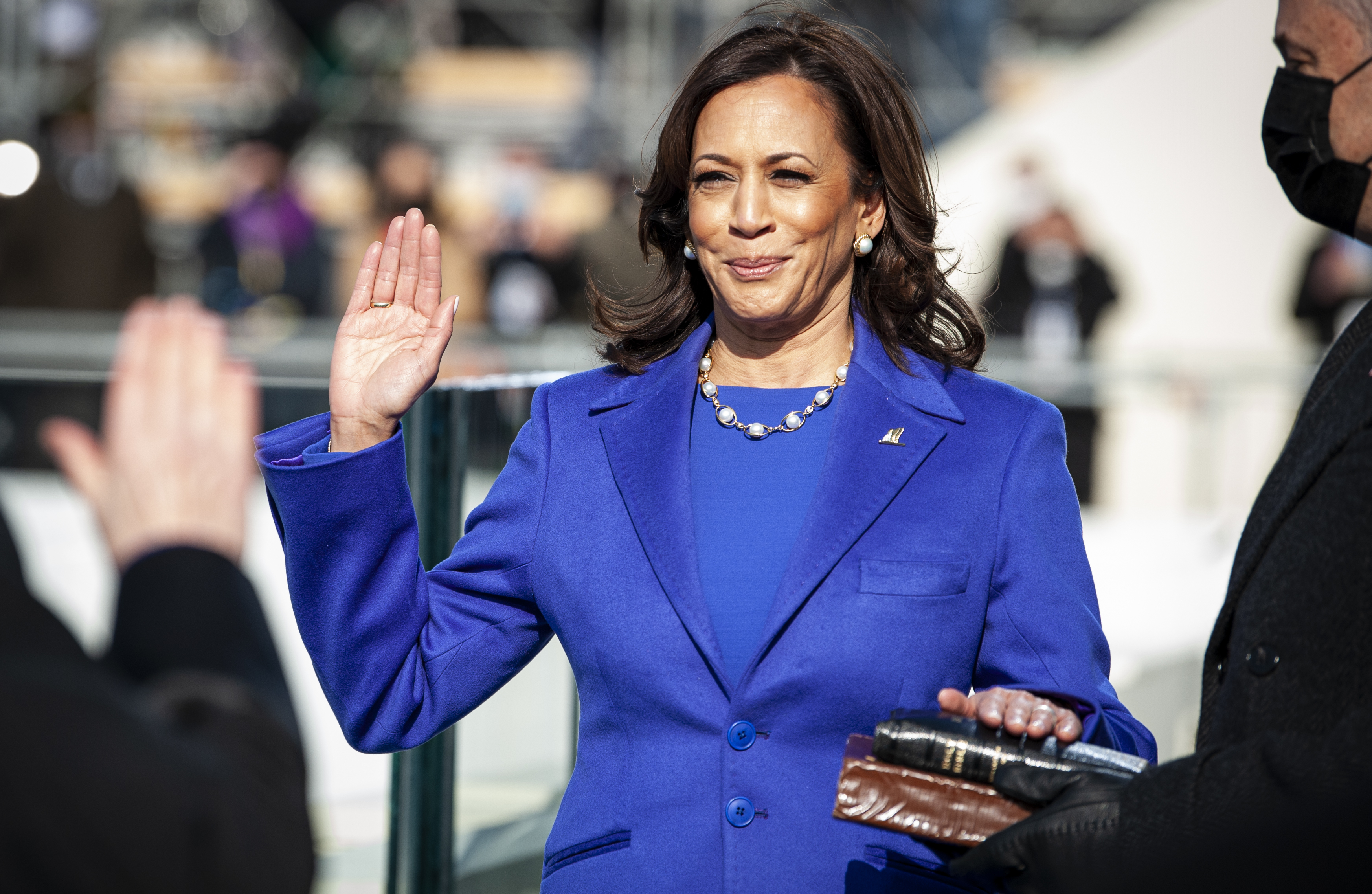 Kamala Harris taking oath of office for vice president at the 2021 presidential inauguration