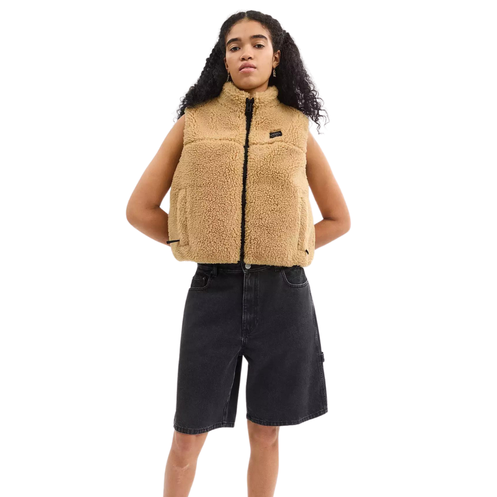 khaki sherpa zip-up vest