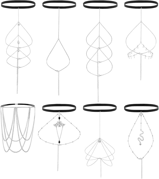 8-piece silver thigh chains