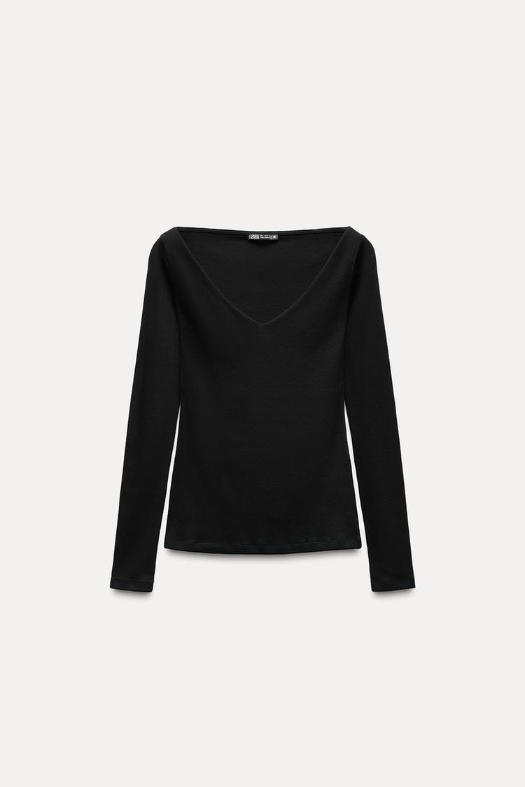 Zara Long Sleeved Ribbed T-Shirt