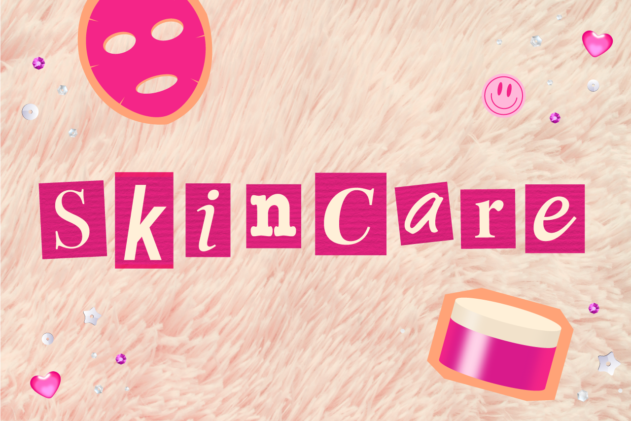 Skincare featured text, skincare face mask, facial products