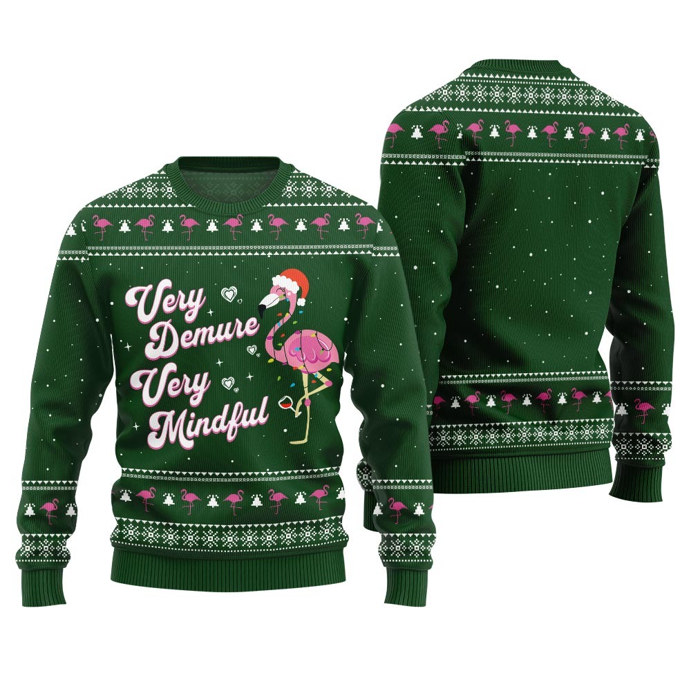 Very Demure, Very Mindful Flamingo Ugly Sweater