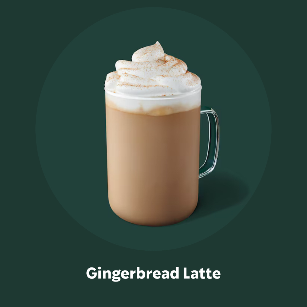 starbucks product shot of gingerbread latte on green background