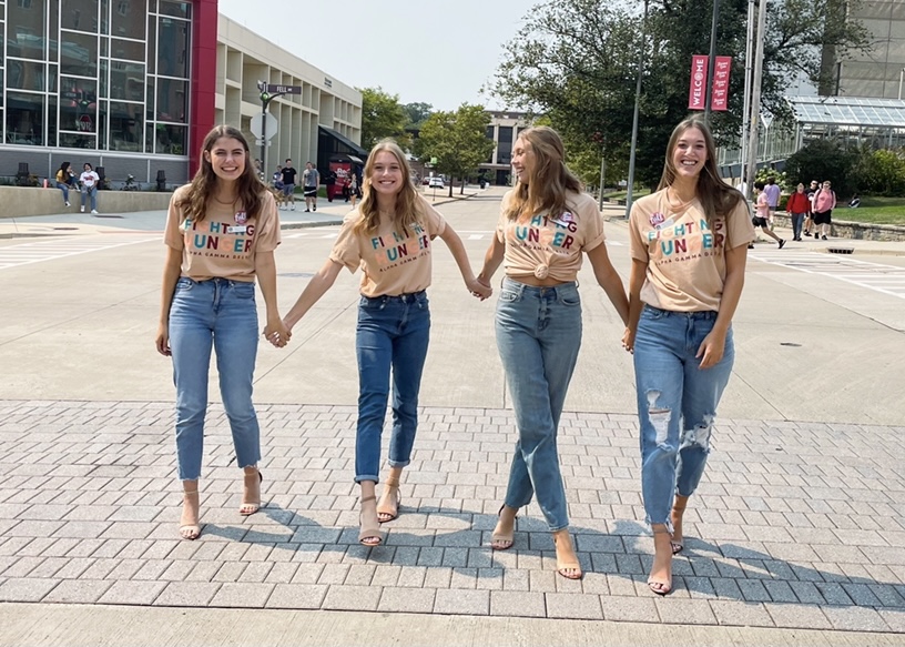 sorority women walking, friends walking together