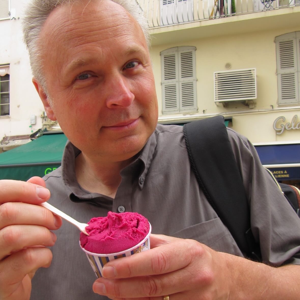 Brian Kratzer enjoys rasberry gelato in Cannes, France, on June 4, 2025