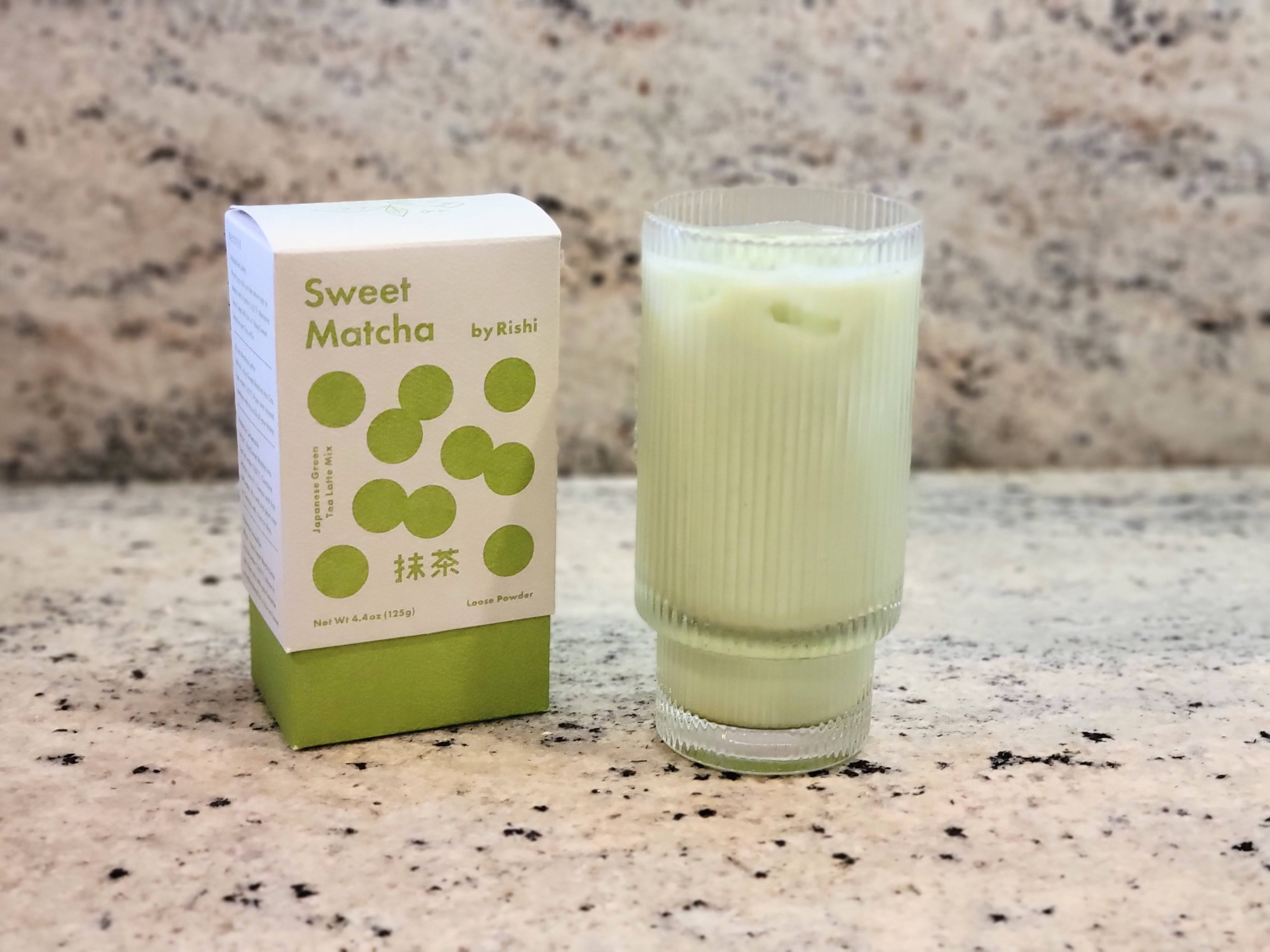 Glass of Matcha and the brand used