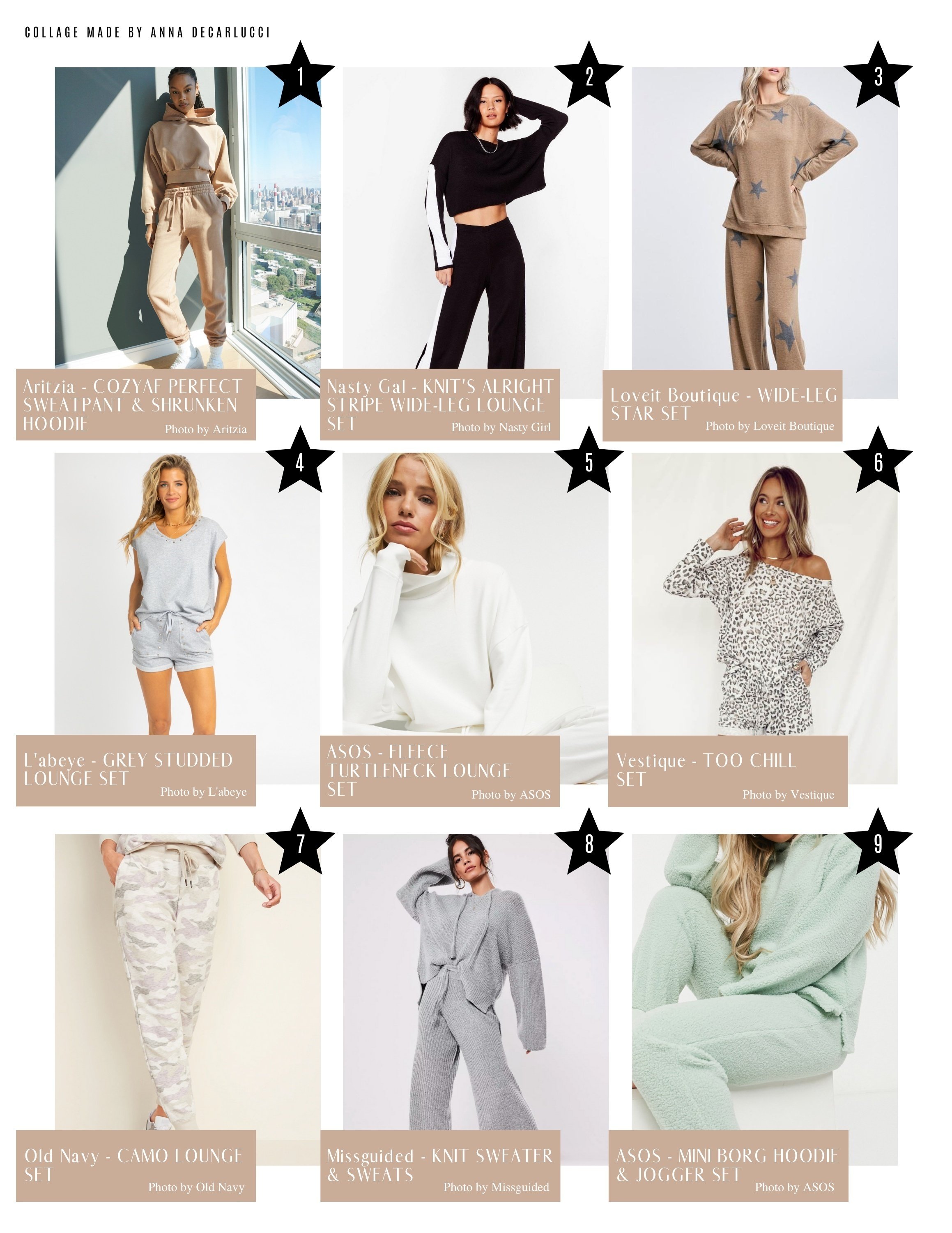 A collage of lounge wear I have a made with other photos.