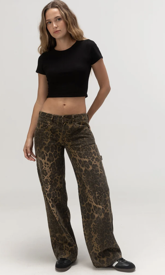 Tilly\'s RSQ Womens Low Rise Leopard Baggy Carpenter Pants
