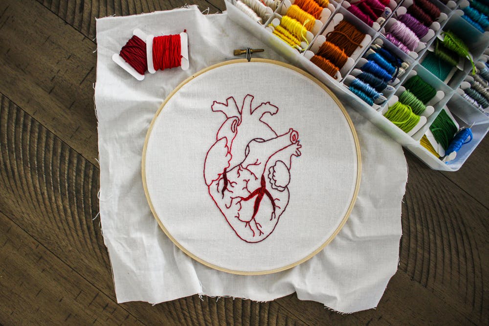 heart stitched into cloth