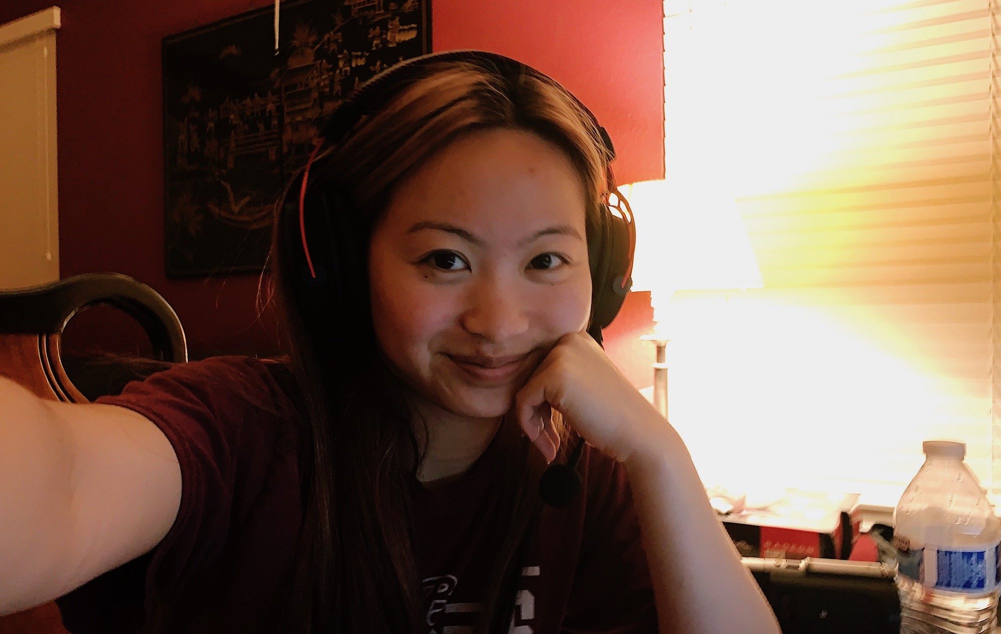 selfie at computer with headphones