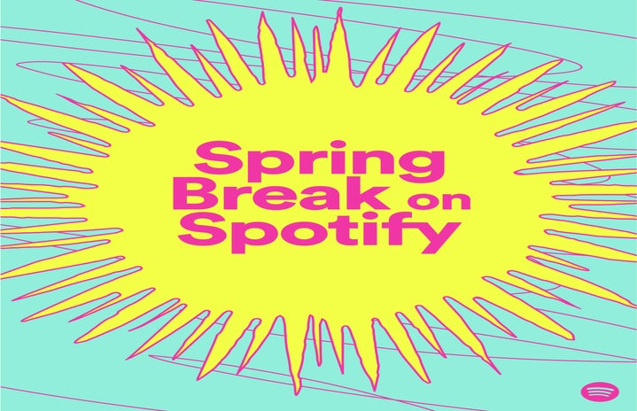 \"Spring Break Spotify\" text in a sun