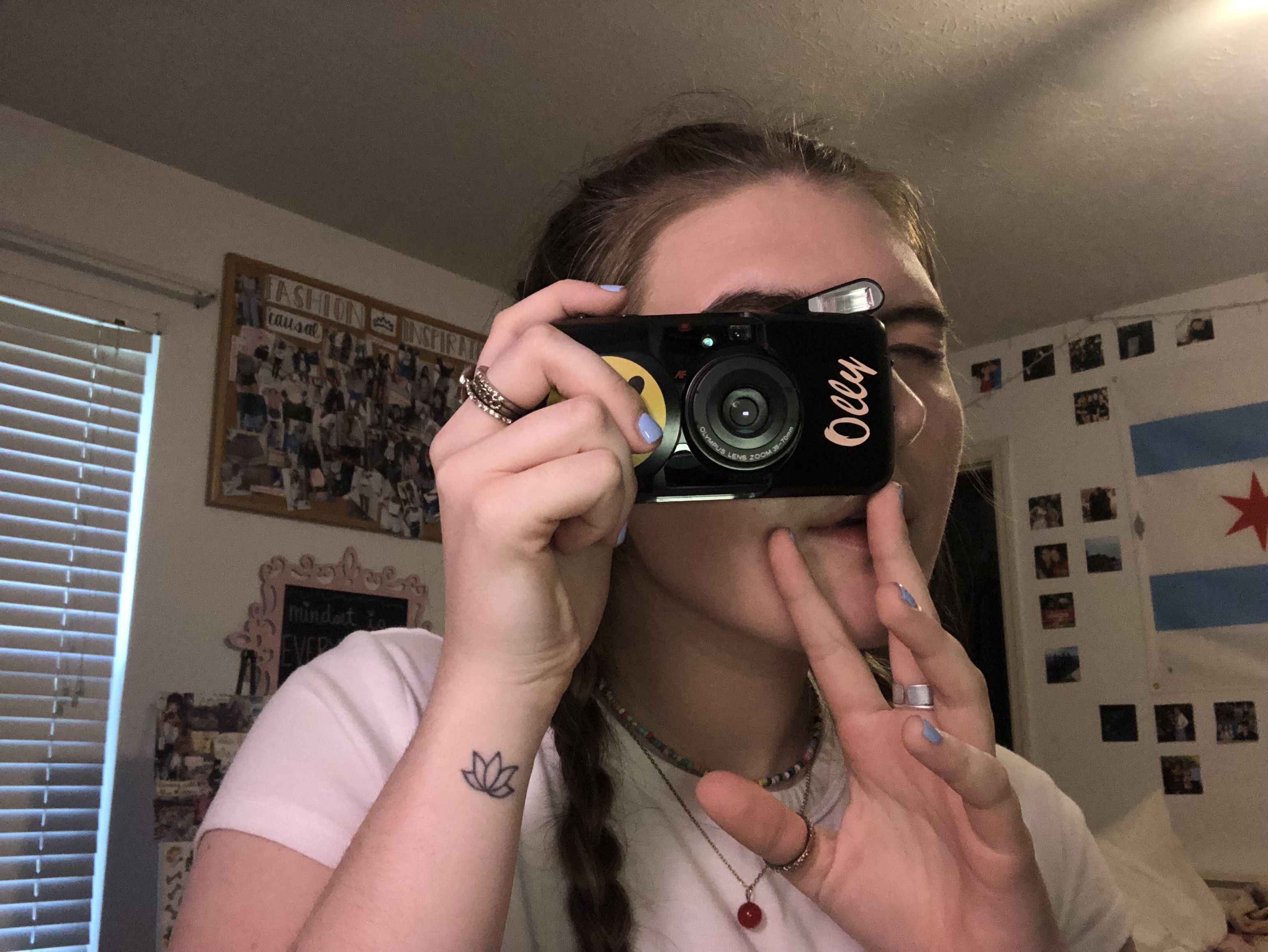 Taking a picture with a point and shoot.