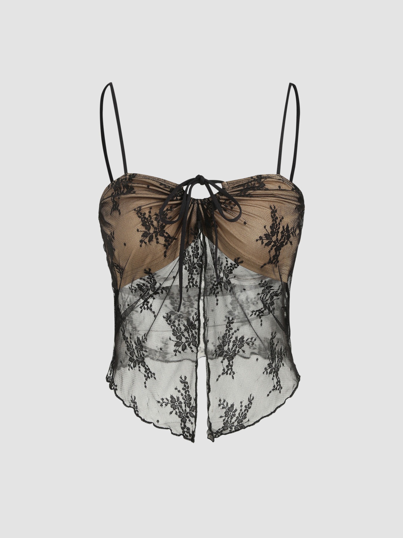 Cider Tie Up Lace Floral Cami Crop Top