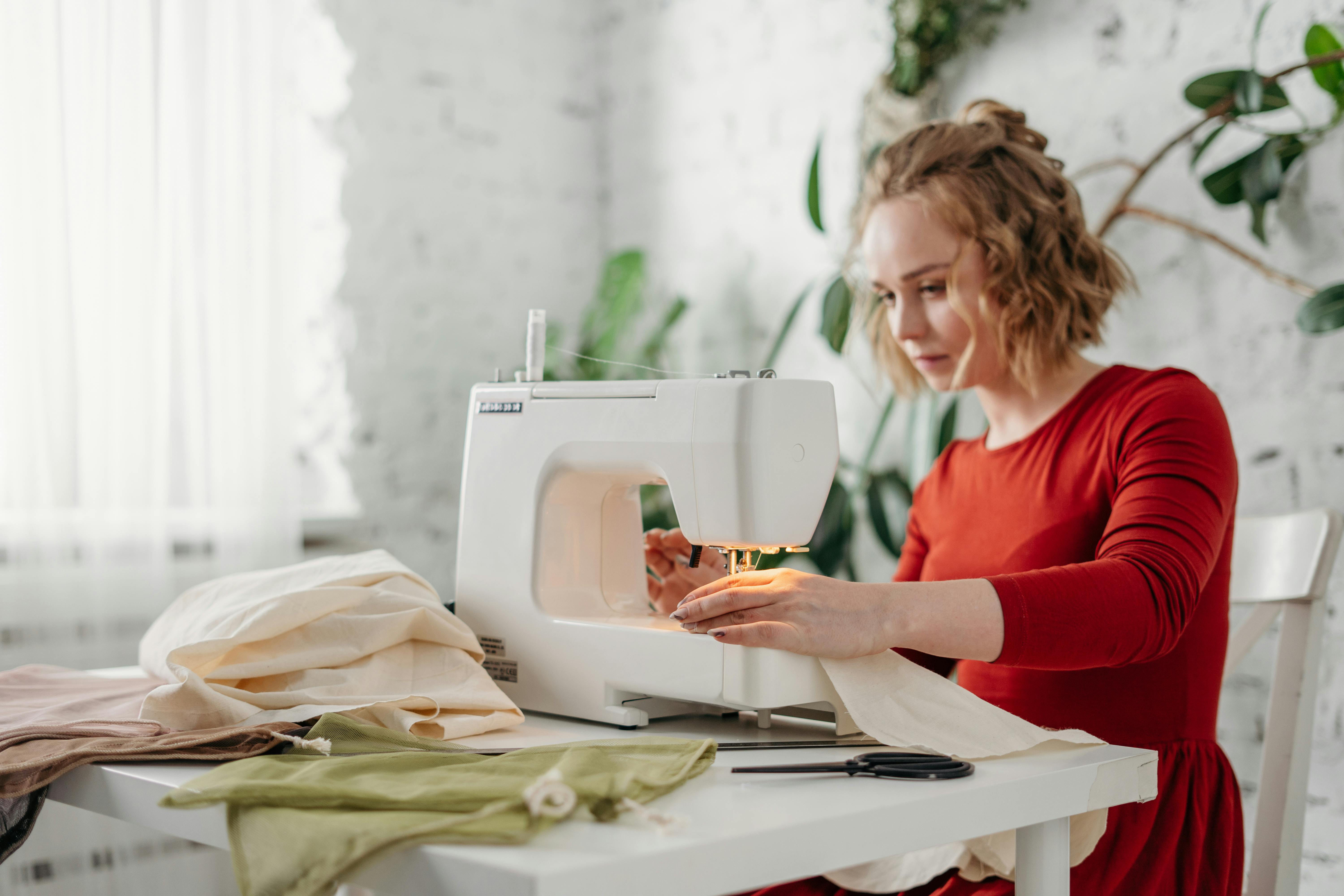 Woman sewing with a machine