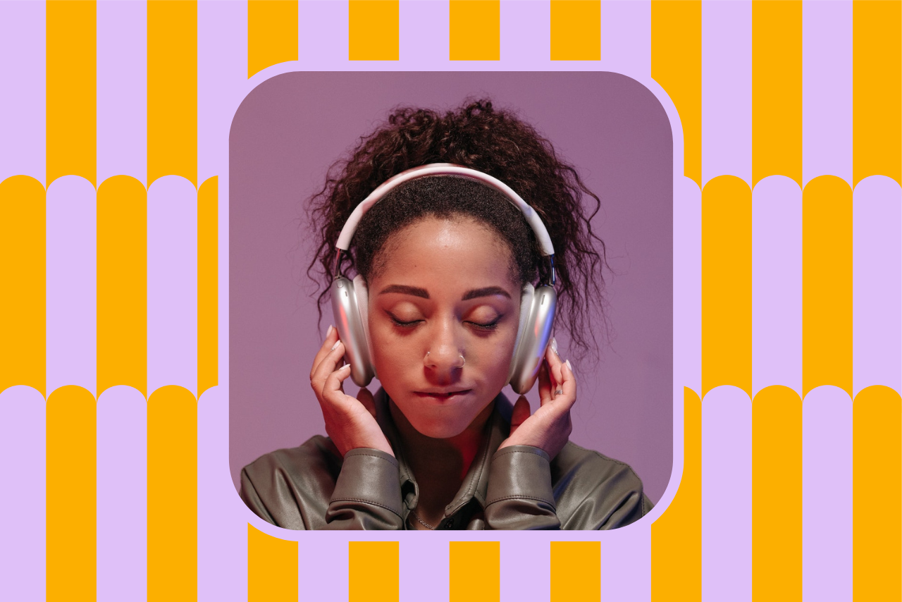 woman with headphones on