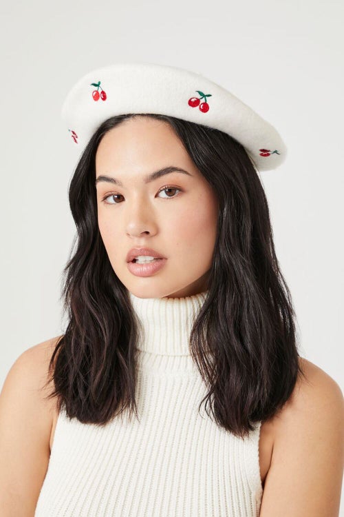 Embroidered Cherry Beret