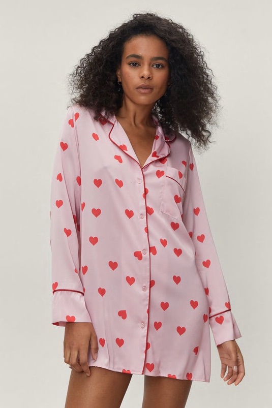 Petite Heart Print Satin Night Dress