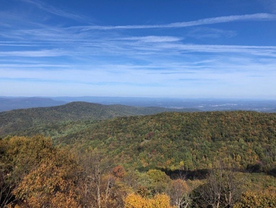 view from the top of a mountain during fall